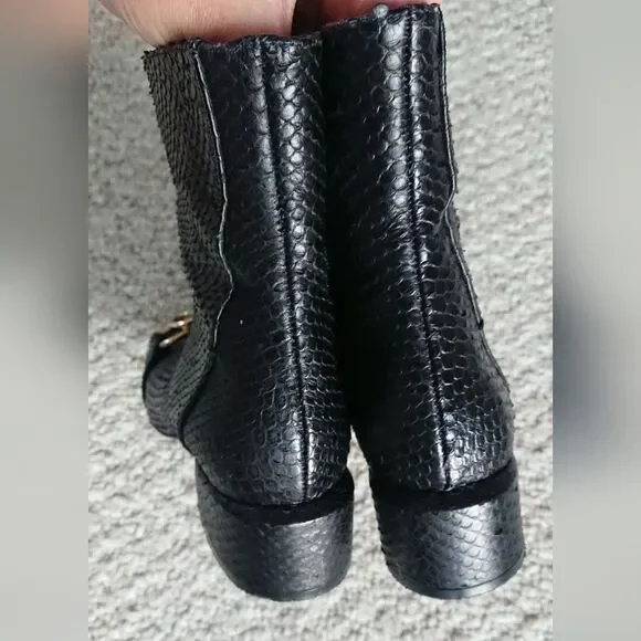 TIBI Wyatt embossed Buckle leather ankle Booties In Black size 5.5